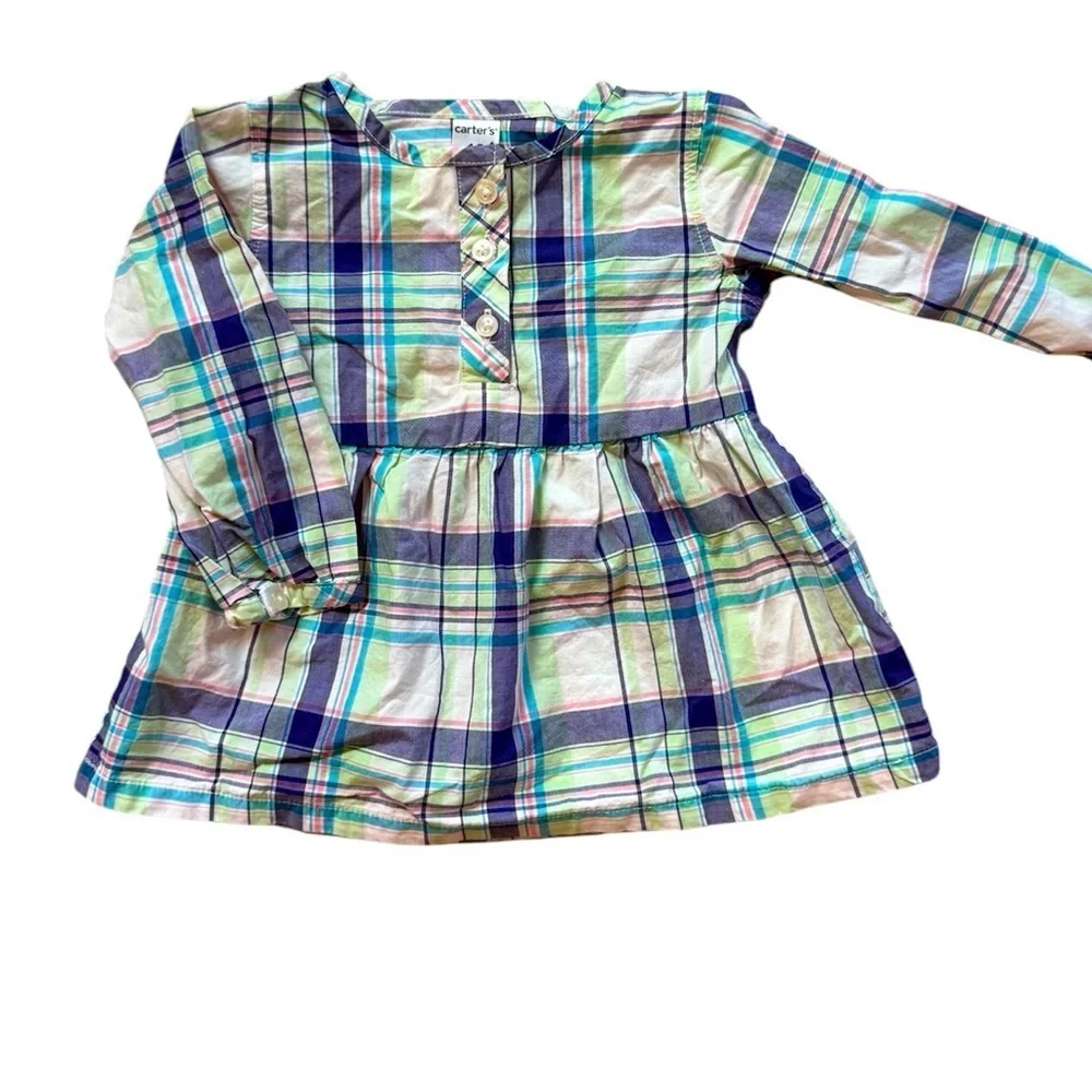 Carter’s Baby Girl Plaid Long-Sleeve Shirt Dress - Size 12 Months